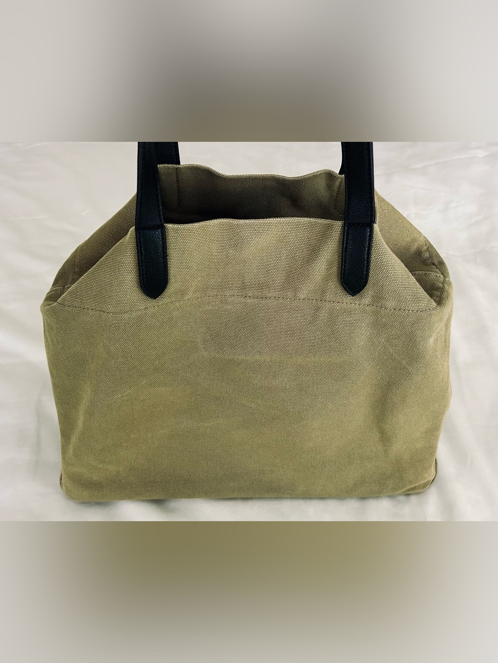 Banana Republic Army Green Canvas Tote with Black Faux Leather Straps - Picture 7 of 13